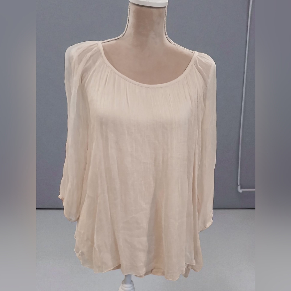 New Bellambra 100% Silk Layered Beige Cream Blouse Womans Large Lagenlook